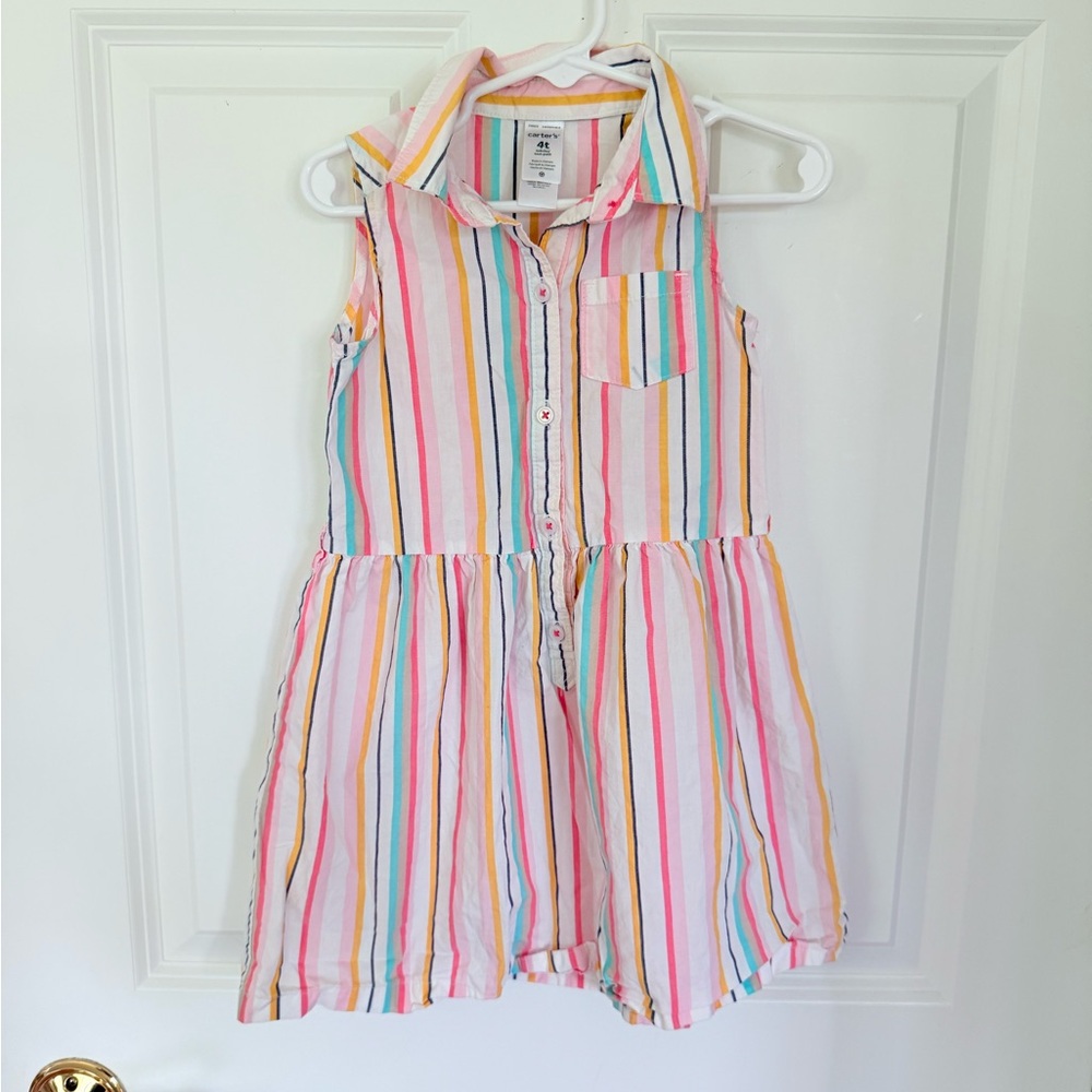 Carter's Pink, White and Blue Casual Striped Sundress - Size 4t